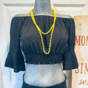 Sexy black off-the-shoulder crop top, size S. 3/4 bell sleeves.